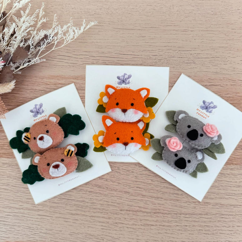 Handmade Felt Hairclips- 5 Cute Animals to choose from