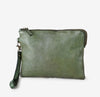 Bindu Leather Clutch- OLIVE GREEN