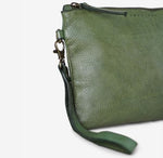 Bindu Leather Clutch- OLIVE GREEN