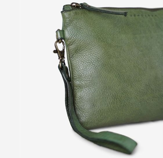 Bindu Leather Clutch- OLIVE GREEN