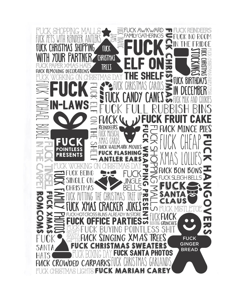 F Word Xmas Tea Towel Black