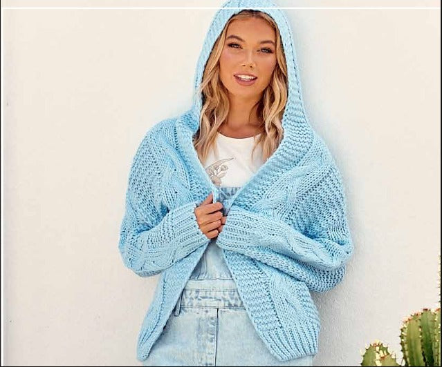 Baby Blue Knit Hooded Cardigan by Jaase