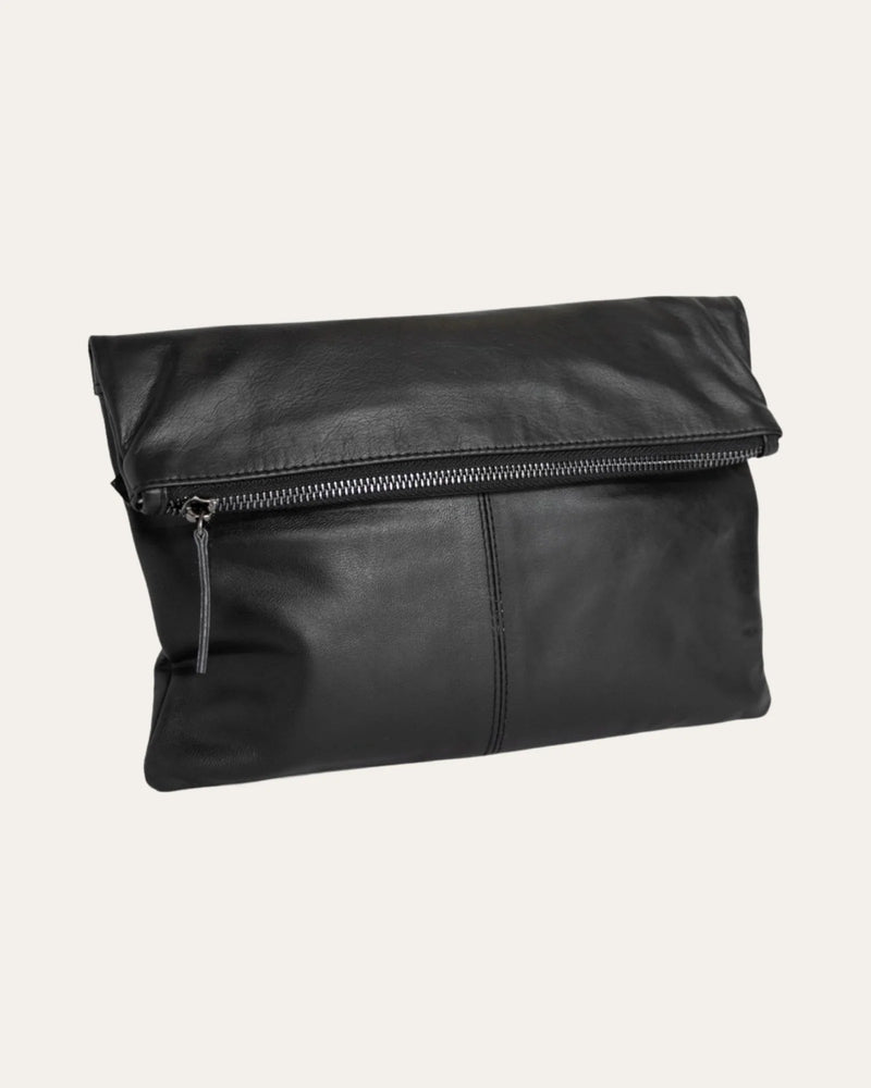 BARE Leather- Foldover Clutch - black