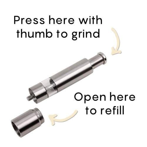 Spice Grinder- Stainless steel - Thumb press style.