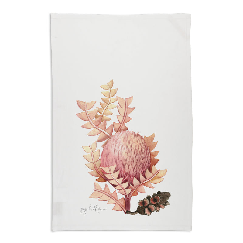 Tea Towel- Morning Banksia White