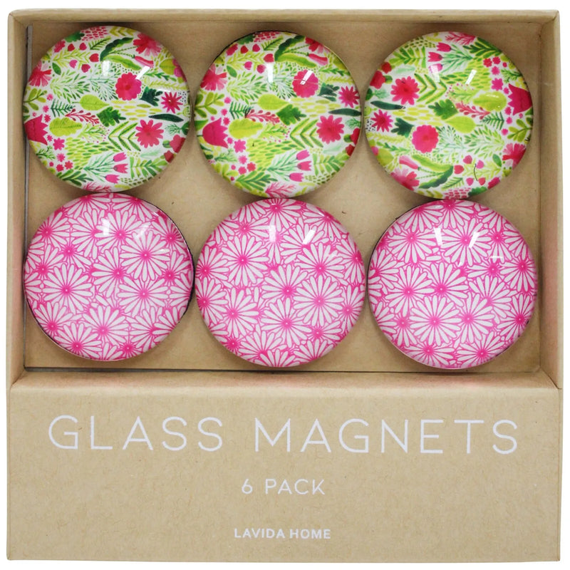 Glass Magnets- Pink Garden- 6 pack