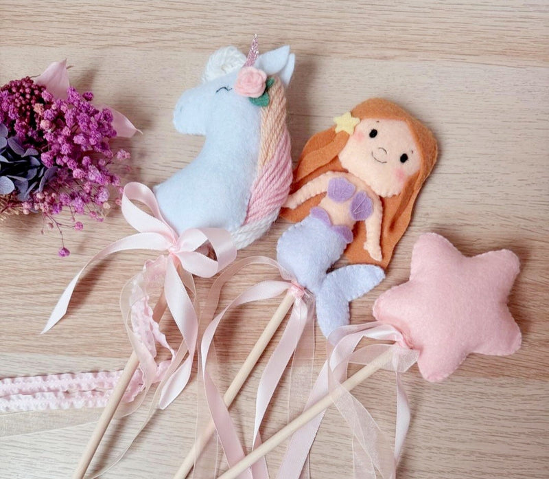 Felt Wands- 3 styles- Mermaids, Unicorn & Stars