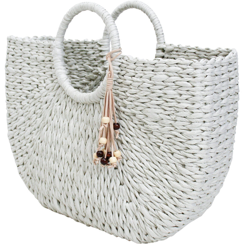 Large Woven Straw Bag - Oyster