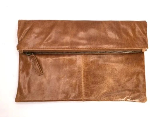 Foldover Clutch- Bare Leather- Camel