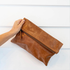 Foldover Clutch- Bare Leather- Camel