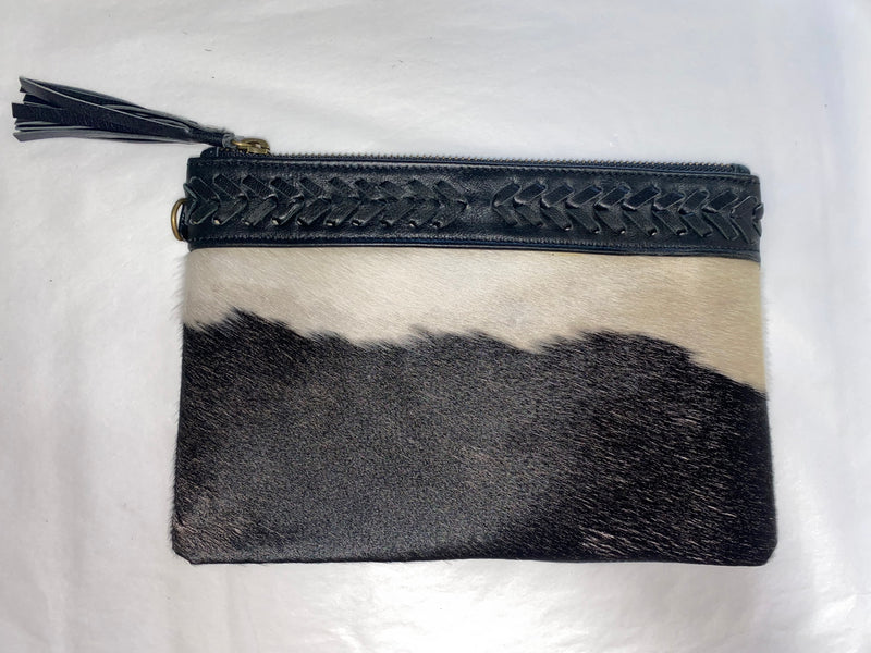 Cowhide Leather Clutch in Black/White