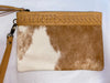 Cowhide Leather Clutch in Tan/White