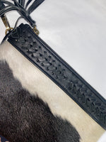 Cowhide Leather Clutch in Black/White