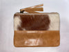 Cowhide  Leather Coin Purse in Tan/White