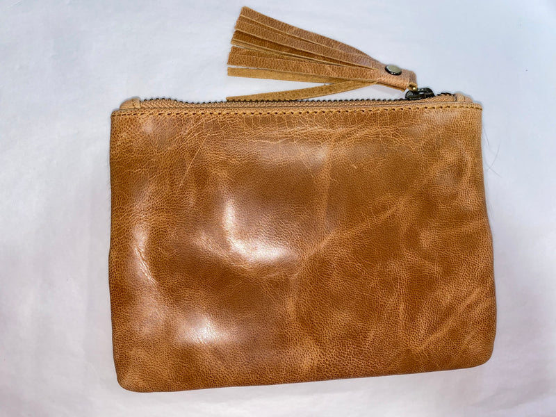 Cowhide  Leather Coin Purse in Tan/White