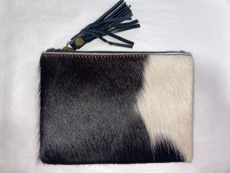 Cowhide  Leather Coin Purse in Black/White